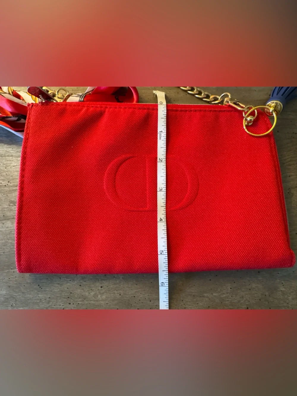 Christian Dior Beauté Red Women's Pouch with Chain Strap, scarf and Tassel. - Picture 7 of 10